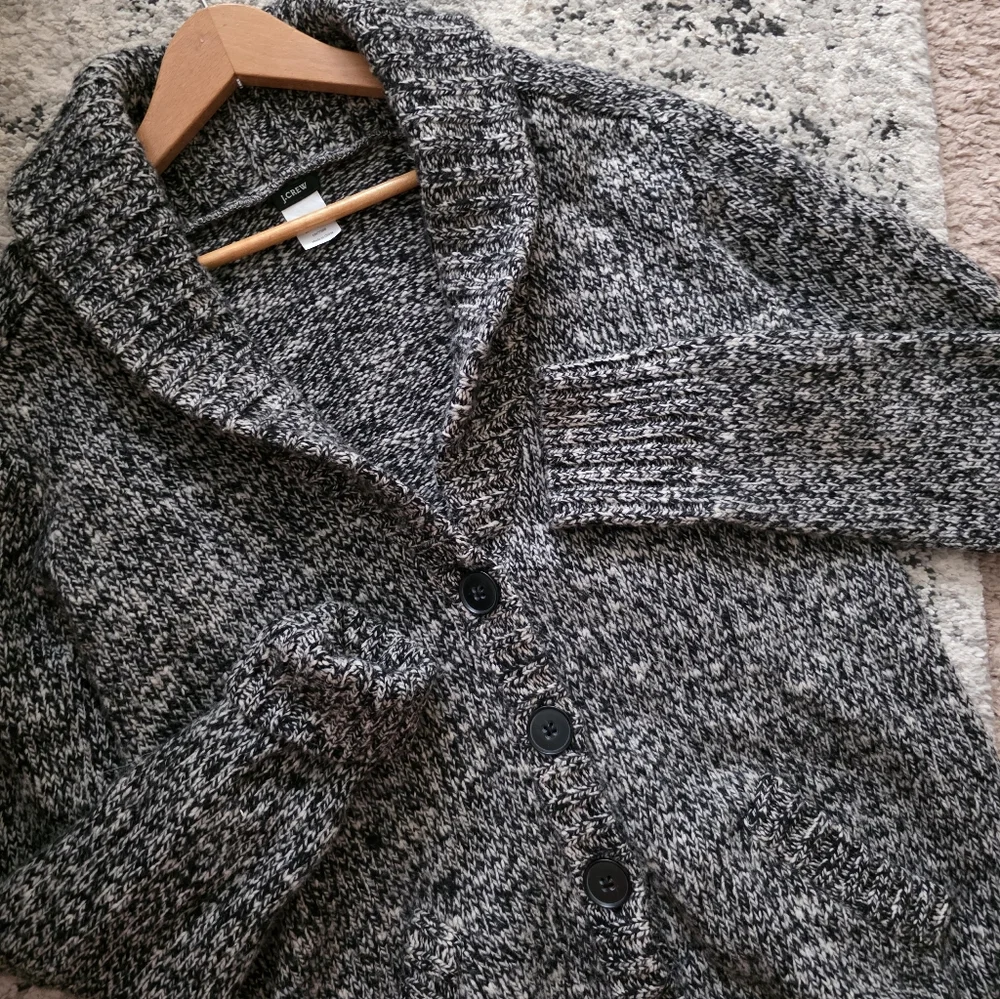 J. Crew Wool Blend Knit Collared Cardigan Sweater Womens L Cottage Core Preppy